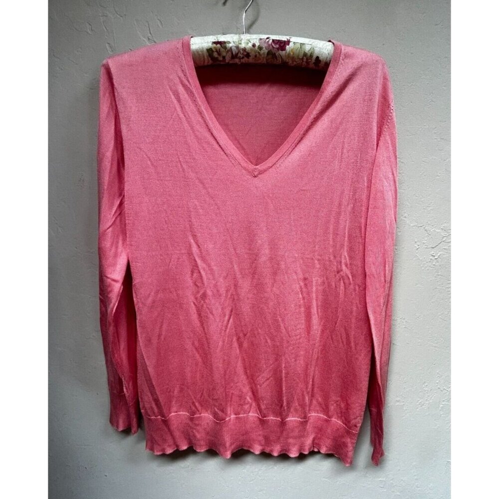 Robert Talbott Women's 100% Silk Long Sleeve V-Neck Pullover Sweater Peach Large